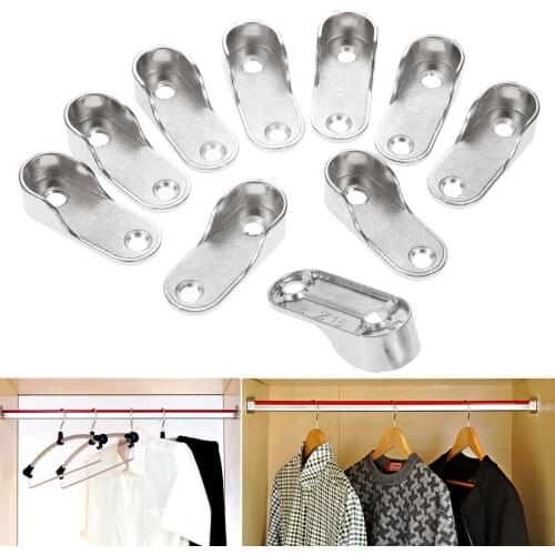 DRELD 10Pcs 16mm Dia Closet Supports Wardrobe Tube Bracket Clothes Hanging Rod Pole End Holder Furniture Hardware