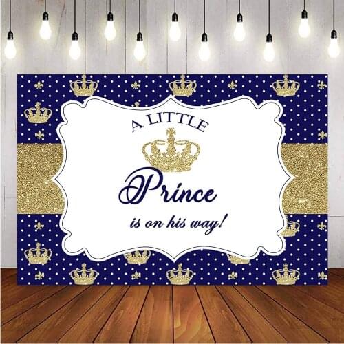 Photography backdrop royal crown blue newborn baby shower happy birthday background for photo booth studio prince theme party