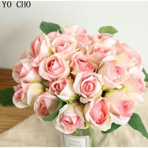 YO CHO Real Touch 11 Heads Artificial Flowers Silk Rose Flowers Bouquet For Wedding Bridal Bouquet Party Decor DIY Fake Flowers