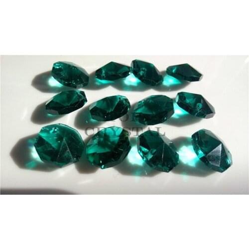 100Pcs 14MM Emerald Crystal Glass Octagon Beads In 1 Hole/2Holes Freeshipping