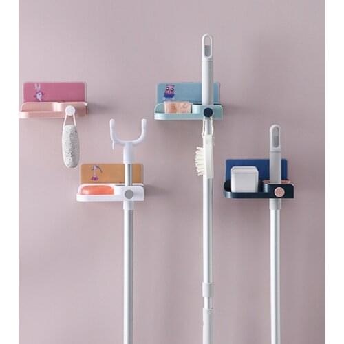New Free Punching Mop Clip Hook Wall Hanging Toilet Rack Artifact Mop Hanger Fixed Buckle Storage Rack