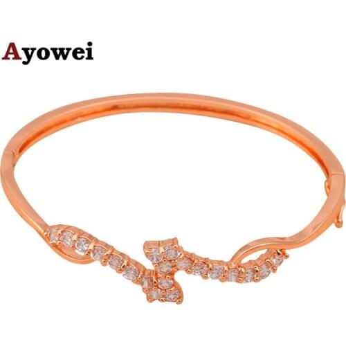 2014 New arrival Designers ! Hot selling White Crystal Zircon fashion jewelry k Rose Gold tone Bangles TB199A