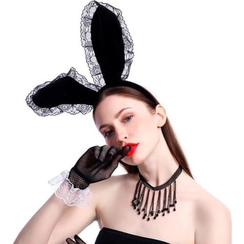 New Animal Headband Plush Rabbit Ear Headband Cosplay Hair Accessories Women Sexy Black Hair Bands
