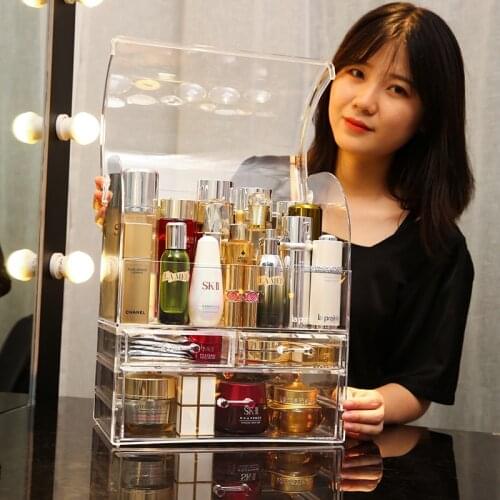 Transparent dust-proof cosmetics collection box desktop rack home skin care brush finishing Ackley popular dresser