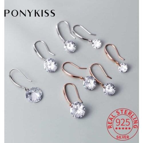 PONYKISS 100% 925 Sterling Silver Romantic Zircon Dangle Drop Earrings Fashion Elegant Women Party Fine Accessory Delicate Gift