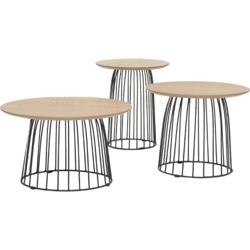 Nordic Wrought Iron Coffee Table Combination Round Solid Wood Modern Minimalist Small Apartment Living Room Sofa Table