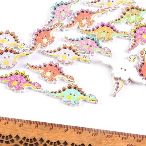 Mix button Crafts and scrapbooking decorative Wooden dinosaur Painting Buttons For Sewing clothing Handmade 25pcs 17x37mm M1618