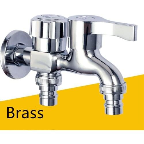 1pc Washing Machine Faucet Brass Tap Chrome Plated Double Water Outlet Garden Bathroom Bidet Faucet Fast On Faucets