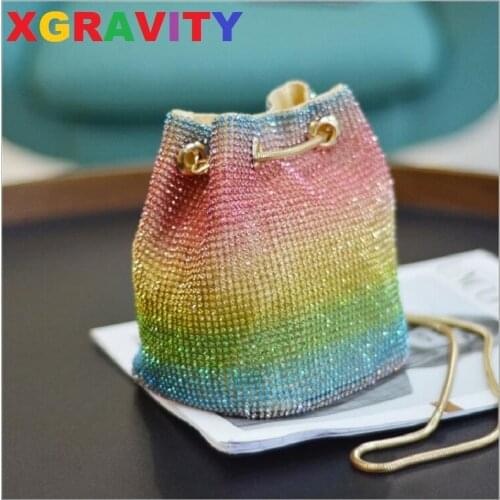 H221 XGRAVITY New Classic Unique Design Colorful Bags Crystal Rainbow Women Handbags Female Chain Bags Ladies Fashion Shoulder