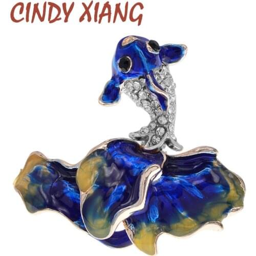 CINDY XIANG New Enamel Blue Fish Brooches For Women Cute Animal Rhinestone Design Brooch Pins Jewelry Gifts Vintage Accessories