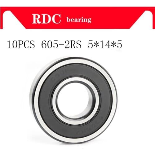 10PCS ABEC-5 605 2RS 605RS 605-2RS 605 RS 5*14*5 mm Miniature Rubber seal mahjong machine High quality Deep Groove Ball Bearing