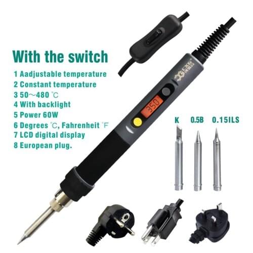 CXG C60W Digital Electric Soldering Iron LCD Adjustable Temperature NCT Digital Electric Soldering Station EU Plug With Swtich