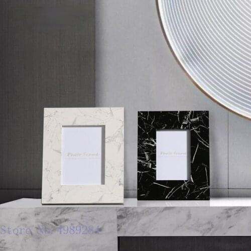 Wooden Marble Picture Frame Black and White Creativity Desktop Crafts Ornaments Photo Storage Display Modern Home Decoration