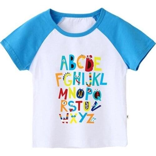 Big Boys T-shirts Summer 2019 Cartoon Letter Print Stitching Short Sleeve Tops For Boys Kids Clothing Children Clothes Tshirts