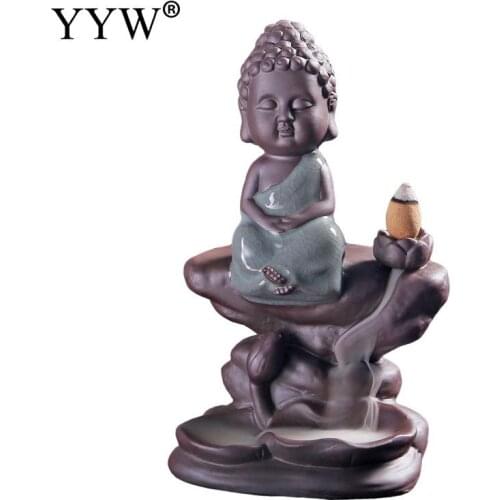 Ceramic Backflow Incense Burner Little Buddha Creative Retro Chinese Style Incense Stick Holder For Home Or Office Decoration
