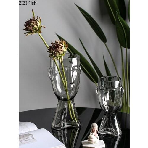 Creative Abstract Human Face Glass Vase Dried Flower Living Room Decoration Transparent Glass Hydroponic Vase Home Decoration