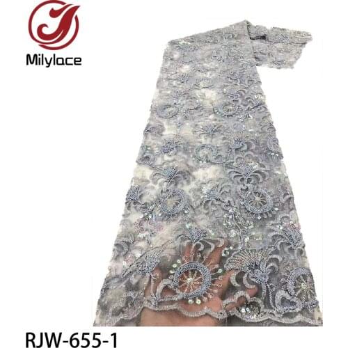 Nigerian Sequins Lace Fabrics 2021 High Quality 3D Embroidery Lace Fabric French Tulle Lace Material for Dress RJW-655