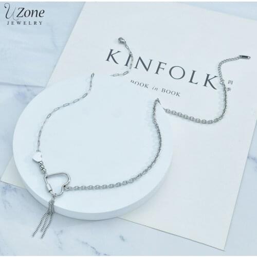 UZone Stainless Steel Silver Necklaces Double Heart Pendant Chain Necklace for Women Girls Anniversary Gift Jewelry Freeshipping