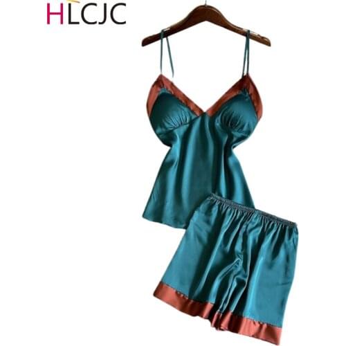New Splicing Pajamas for Woman Silk Sexy Pijamas Girls Sleepwear Satin Home Suit Summer Pyjama Femme V Neck 2021 Dropshipping