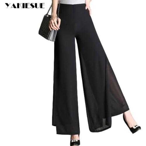 Chiffon wide leg pants women Plus size S-4XL high waist loose OL office work straight flare casual long pants female trousers