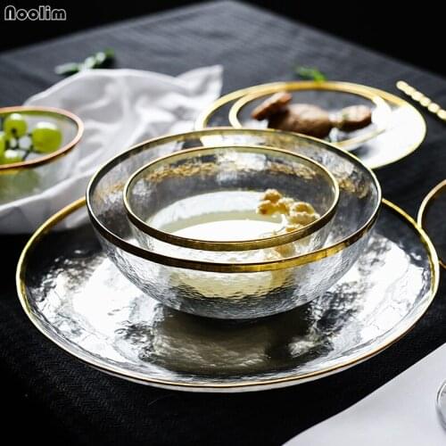 Heat-resistant Glass Bowl Plate Christmas Decorations for Home Minimalist Phnom Penh Transparent Glass Bowl Dish Steak Dish