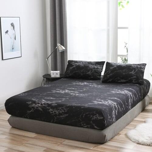 High Elastic Fitted Bed Sheet Marble Pattern Stain Resistant Bed Mattress Cover Stretch Anti-skid Bedding Bedspread