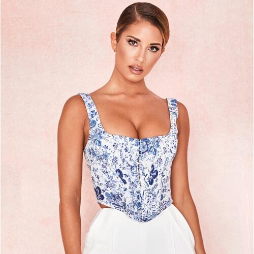 Woman Corset Tops Summer 2020 Porcelain Pattern Sleeveless Vest Slim Short Wrapped Undershirt Hidden Breasts Zipper Top Clothing