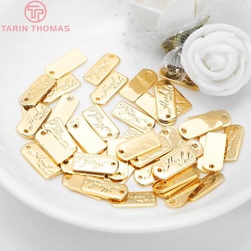 20PCS 5.5x12MM Hole 0.5MM 24K Gold Color Brass Rectangle Handmade Charms Pendants High Quality Diy Jewelry Findings Accessories