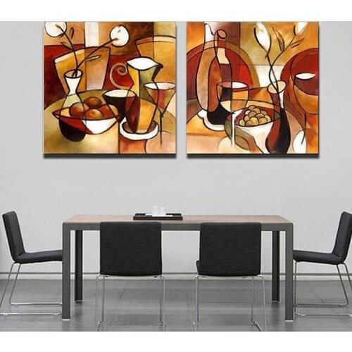 2 Panels Hand Painted Modern Abstract Oil Painting Canvas Flower Cup Pictures Home Decor Wall Art Colorful Paintings For Kitchen