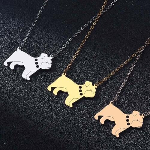 2021 Super Cute English Bulldog Dog Shaped Pendant Necklace Handmade Animal Jewelry