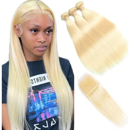MQYQ 613 Blonde Bundles With Closure Malaysia straight 3 Bundles With Closure Blonde Human Hair Bundles With Closure Remy hair