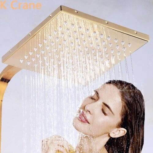 8 Inch Gold Shower Head Bathroom Stainless Steel Black Shower Head Chrome Ceilling Rain Bath Tube Bar Modern System Set SAP Head