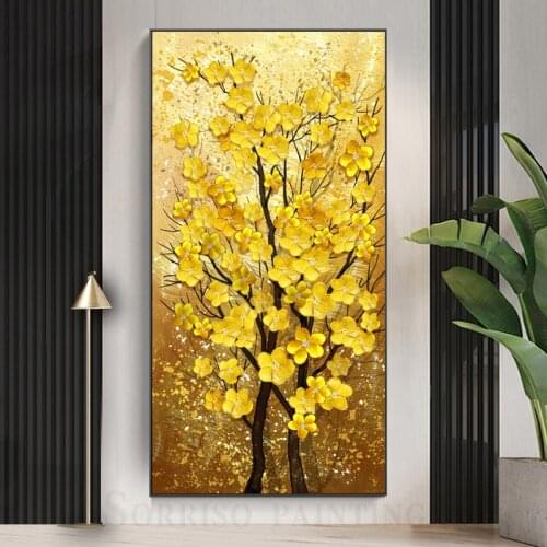 Abstract Golden Fortune Tree Home Hallway Decor Corridor Canvas Oil Painting Wall Art Posters Prints Pictures For Living Room
