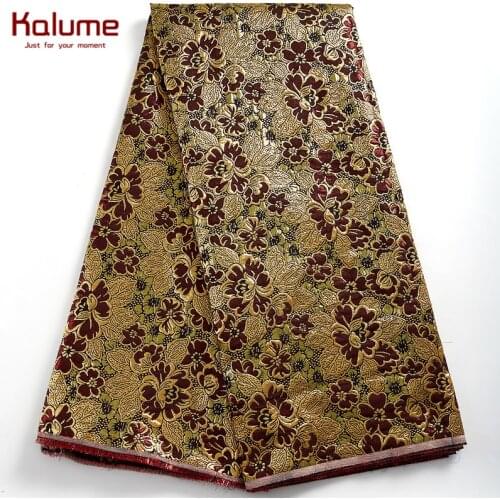 Kalume African Satin Brocade Lace Fabric French Gilding New Cyan Nigerian Lace Fabric For Wedding Party Dress Lace Fabric F2437