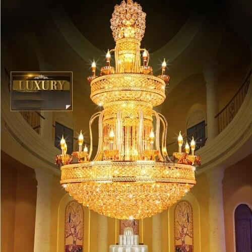 American Crystal Chandeliers Lights Fixture European LED Modern Chandelier Villa Hotel Lobby Hall Parlor Big Long Hanging Lamps