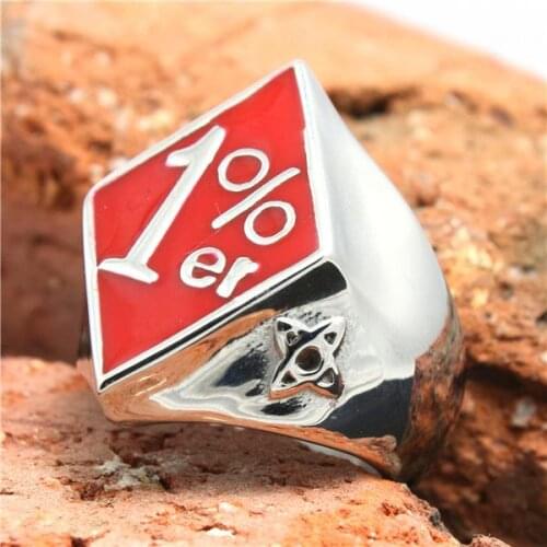316L Stainless Steel Red Polishing Biker 1%er Ring Mens Motorcycle 1%er Biker Ring Cool