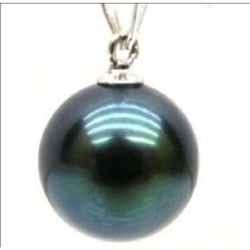 FREE SHIPPING HOT sell new Style >>>>> 15-16 mm Black tahitian Shell pearl pendant white gold necklace 17"