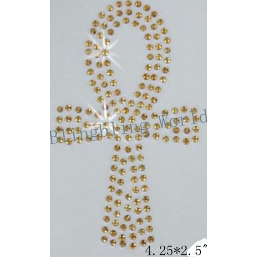Free shipping cross sign ribbon heat transfer design iron on motif in golden yellow
