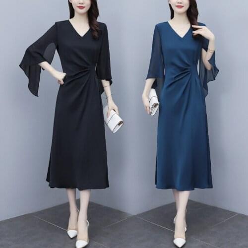 Plus Size Dress Noble Women 2021 Summer New Satin V-Neck Fashion Temperament Loose Waist Dress Expensive Lady Elegant Long Dress