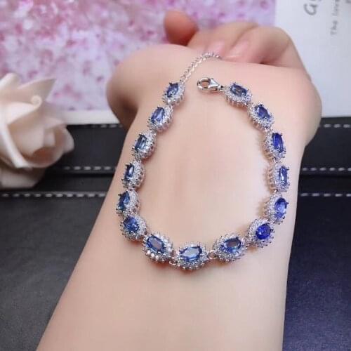 Noble 0.35Ct Natural Sapphire Bracelets for Women Valentines Day Gifts S925 Silver High quality Genuine 3*5mm Blue Gemstones