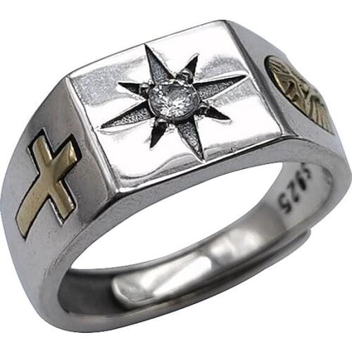 BOCAI 2021 New Real Pure S925 Silver Jewelry Retro Cross Star Fashionable and Simple Personality Man Ring
