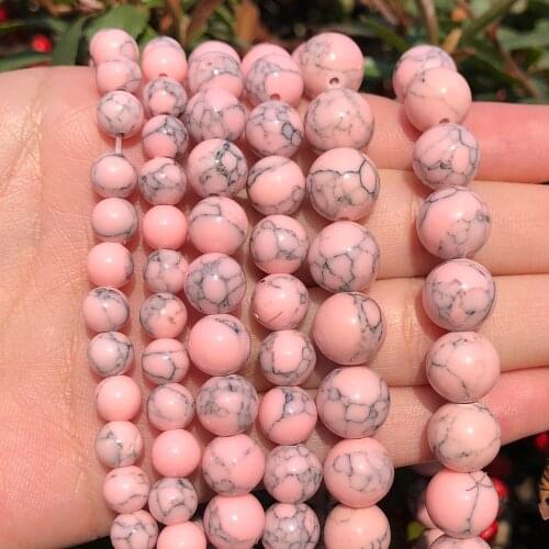 4/6/8/10/12mm Natural Gem Stone Pink Howlite Turquoises Stone Beads Bracelet Fit Diy Charm Beads For Jewelry Making 15