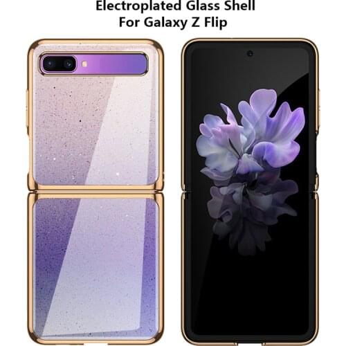 Phone Cover For Samsung Galaxy Z Flip 5G Case Plating Tempered Glass Gradient Color Glittering Stars New Shockproof Protective