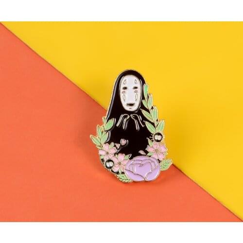 Black ghost Enamel Pin Spirit Among The Flowers Brooch Pin Anime Badges Lapel Hat Backpack Pin Cartoon Jewelry Gifts