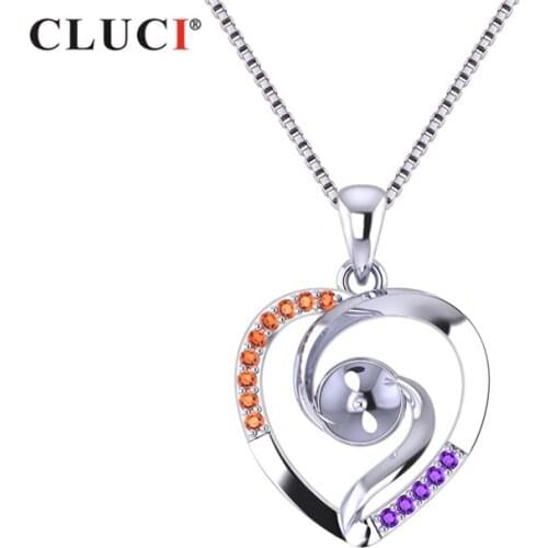 CLUCI Real 925 Silver Symmetric Heart Pendant Gift Jewelry for Women Sterling Silver Zircon Charms Pendant SP337SB