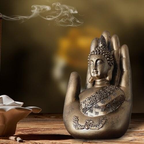 Desktop Decor Palm Buddha Shaped Resin Artware Decorative Statue Home Decorations for Sitting Room Office Golden