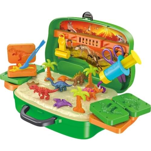 Diy Colored Dinosaur Moulded Clay Play House Toy Dinosaur World Suitcase Simulation Toy Hands-On Plasticine Childrens Toy Gift