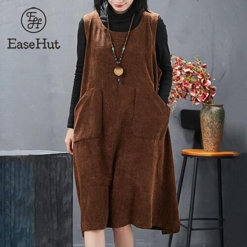 EaseHut O Neck Sleeveless Winter Dresses For Women Oversize One Piece Pockets Split Casual Vestidos 2020 New Arrival Spring