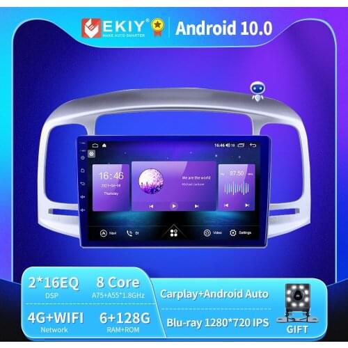 EKIY Android 10 Car Radio For Hyundai Accent 2006-2011 Autoradio Blu-ray 1280*720 IPS/QLED Multimedia Player Navi GPS HU no 2din