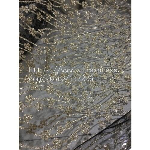 French net embroidered lace fabric for party dress top sale JRB-00852 gold glued glitter lace fabric